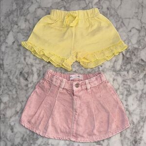 ZARA Yellow Ruffle Shorts and Pink Denim Skirt Set 1 1/2Y